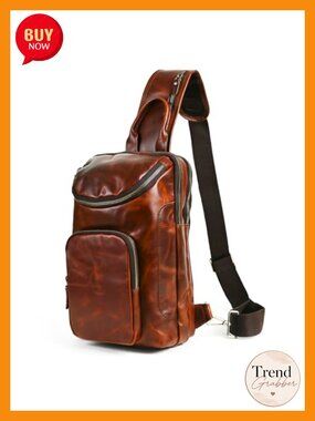 Genuine Leather Triangle Crossbody Sling Bag Travel Shoulder Bag Daypack for Men